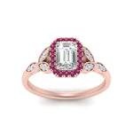 Load image into Gallery viewer, leaves-emerald-cut-halo-diamond-engagement-ring-with-pink-sapphire-in-rose-gold-FD9827EMRGSADRPIANGLE5-NL-RG.jpg?v=1770891203