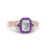 Load image into Gallery viewer, leaves-emerald-cut-halo-diamond-engagement-ring-with-purple-topaz-in-rose-gold-FD9827EMRGVITO-NL-RG.jpg?v=1770891203