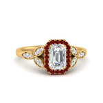 Load image into Gallery viewer, leaves-emerald-cut-halo-diamond-engagement-ring-with-ruby-in-yellow-gold-FD9827EMRGRUDR-NL-YG.jpg?v=1770891204