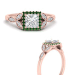 Load image into Gallery viewer, leaves-princess-cut-halo-diamond-engagement-ring-with-emerald-in-rose-gold-FD9827PRRGEMGRANGLE3-NL-RG.jpg?v=1770891286