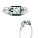 Load image into Gallery viewer, leaves-princess-cut-halo-diamond-engagement-ring-with-emerald-in-white-gold-FD9827PRRGEMGRANGLE3-NL-WG.jpg?v=1770891286