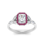 Load image into Gallery viewer, leaves-radiant-cut-halo-diamond-engagement-ring-with-pink-sapphire-in-white-gold-FD9827RARGSADRPIANGLE5-NL-WG.jpg?v=1770891303