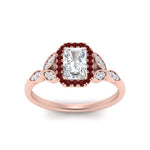 Load image into Gallery viewer, leaves-radiant-cut-halo-diamond-engagement-ring-with-ruby-in-rose-gold-FD9827RARGRUDRANGLE5-NL-RG.jpg?v=1770891302