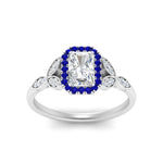 Load image into Gallery viewer, leaves-radiant-cut-halo-diamond-engagement-ring-with-sapphire-in-white-gold-FD9827RARGSABLANGLE5-NL-WG.jpg?v=1770891303