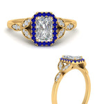 Load image into Gallery viewer, leaves-radiant-cut-halo-diamond-engagement-ring-with-sapphire-in-yellow-gold-FD9827RARGSABLANGLE3-NL-YG.jpg?v=1770891303
