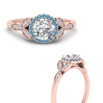Load image into Gallery viewer, leaves-round-cut-halo-diamond-engagement-ring-with-blue-topaz-in-rose-gold-FD9827RORGICBLTOANGLE3-NL-RG.jpg?v=1770891318