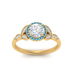 Load image into Gallery viewer, leaves-round-cut-halo-diamond-engagement-ring-with-blue-topaz-in-yellow-gold-FD9827RORGICBLTOANGLE5-NL-YG.jpg?v=1770891318
