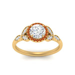 Load image into Gallery viewer, leaves-round-cut-halo-diamond-engagement-ring-with-orange-sapphire-in-yellow-gold-FD9827RORGSAORANGLE5-NL-YG.jpg?v=1770891318