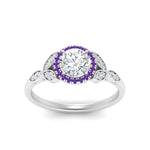 Load image into Gallery viewer, leaves-round-cut-halo-diamond-engagement-ring-with-purple-topaz-in-white-gold-FD9827RORGVITOANGLE5-NL-WG.jpg?v=1770891317