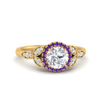 Load image into Gallery viewer, leaves-round-cut-halo-diamond-engagement-ring-with-purple-topaz-in-yellow-gold-FD9827RORGVITO-NL-YG.jpg?v=1770891318
