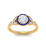 Load image into Gallery viewer, leaves-round-cut-halo-diamond-engagement-ring-with-sapphire-in-yellow-gold-FD9827RORGSABLANGLE5-NL-YG.jpg?v=1770891318