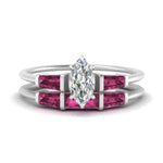 Load image into Gallery viewer, marquise-cut-bar-set-pink-sapphire-ring-with-matching-3-baguette-wedding-band-in-white-gold-FDENS100MQGSADRPI-NL-WG