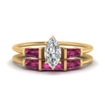 Load image into Gallery viewer, marquise-cut-bar-set-pink-sapphire-ring-with-matching-3-baguette-wedding-band-in-yellow-gold-FDENS100MQGSADRPI-NL-YG