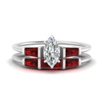 Load image into Gallery viewer, marquise-cut-bar-set-ruby-ring-with-matching-3-baguette-wedding-band-in-white-gold-FDENS100MQGRUDR-NL-WG
