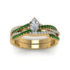 Load image into Gallery viewer, marquise-cut-simple-diamond-twisted-vine-bridal-ring-sets-with-emerald-in-14K-yellow-gold-FD8233MQGEMGR-NL-YG
