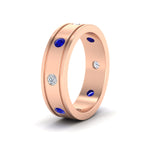 Load image into Gallery viewer, mens-bezel-set-diamond-eternity-engagement-ring-with-blue-sapphire-in-rose-gold-fdm10342rogsablangle2-nl-rg