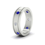 Load image into Gallery viewer, mens-bezel-set-diamond-eternity-engagement-ring-with-blue-sapphire-in-white-gold-fdm10342rogsablangle2-nl-wg