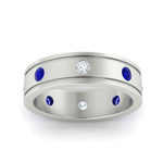 Load image into Gallery viewer, mens-bezel-set-diamond-eternity-engagement-ring-with-blue-sapphire-in-white-gold-fdm10342rogsablangle5-nl-wg