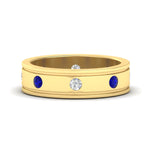 Load image into Gallery viewer, mens-bezel-set-diamond-eternity-engagement-ring-with-blue-sapphire-in-yellow-gold-fdm10342rogsabl-nl-yg