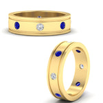 Load image into Gallery viewer, mens-bezel-set-diamond-eternity-engagement-ring-with-blue-sapphire-in-yellow-gold-fdm10342rogsablangle3-nl-yg