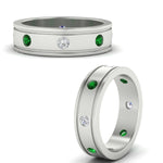 Load image into Gallery viewer, mens-bezel-set-diamond-eternity-engagement-ring-with-emerald-in-white-gold-fdm10342rogemgrangle3-nl-wg