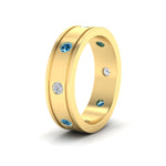 Load image into Gallery viewer, mens-bezel-set-diamond-eternity-engagement-ring-with-ice-blue-topaz-in-yellow-gold-fdm10342rogicbltoangle2-nl-yg