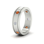 Load image into Gallery viewer, mens-bezel-set-diamond-eternity-engagement-ring-with-orange-sapphire-in-white-gold-fdm10342rogsaorangle2-nl-wg