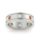 Load image into Gallery viewer, mens-bezel-set-diamond-eternity-engagement-ring-with-orange-sapphire-in-white-gold-fdm10342rogsaorangle5-nl-wg