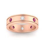 Load image into Gallery viewer, mens-bezel-set-diamond-eternity-engagement-ring-with-pink-sapphire-in-rose-gold-fdm10342rogsadrpiangle5-nl-rg