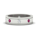 Load image into Gallery viewer, mens-bezel-set-diamond-eternity-engagement-ring-with-pink-sapphire-in-white-gold-fdm10342rogsadrpi-nl-wg