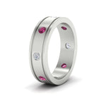 Load image into Gallery viewer, mens-bezel-set-diamond-eternity-engagement-ring-with-pink-sapphire-in-white-gold-fdm10342rogsadrpiangle2-nl-wg
