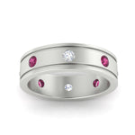 Load image into Gallery viewer, mens-bezel-set-diamond-eternity-engagement-ring-with-pink-sapphire-in-white-gold-fdm10342rogsadrpiangle5-nl-wg