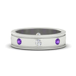 Load image into Gallery viewer, mens-bezel-set-diamond-eternity-engagement-ring-with-purple-amethyst-in-white-gold-fdm10342rogvito-nl-wg