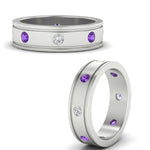 Load image into Gallery viewer, mens-bezel-set-diamond-eternity-engagement-ring-with-purple-amethyst-in-white-gold-fdm10342rogvitoangle3-nl-wg