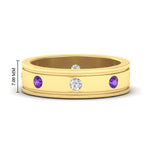 Load image into Gallery viewer, mens-bezel-set-diamond-eternity-engagement-ring-with-purple-amethyst-in-yellow-gold-fdm10342rogvito-nl-yg-hw