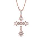 Load image into Gallery viewer, milgrain-antique-cross-diamond-pendant-in-rose-gold-FDPD10878ANGLE1-NL-RG