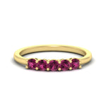 Load image into Gallery viewer, mini-5-stone-round-pink-sapphire-wedding-band-in-yellow-gold-FDENS141ROBGSADRPI-0.50CT-NL-YG