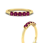 Load image into Gallery viewer, mini-5-stone-round-pink-sapphire-wedding-band-in-yellow-gold-FDENS141ROBGSADRPIANGLE3-0.50CT-NL-YG