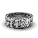 Load image into Gallery viewer, oval-cut-antique-filigree-wedding-ring-set-with-black-diamond-in-white-gold-FDENS3543OVGBLACK-NL-WG