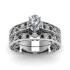 Load image into Gallery viewer, oval-cut-antique-filigree-wedding-ring-set-with-black-diamond-in-white-gold-FDENS3543OVGBLACKANGLE5-NL-WG