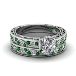 Load image into Gallery viewer, oval-cut-antique-filigree-wedding-ring-set-with-emerald-in-white-gold-FDENS3543OVGEMGR-NL-WG