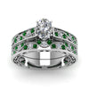 Load image into Gallery viewer, oval-cut-antique-filigree-wedding-ring-set-with-emerald-in-white-gold-FDENS3543OVGEMGRANGLE5-NL-WG