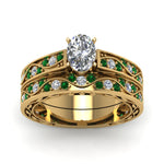 Load image into Gallery viewer, oval-cut-antique-filigree-wedding-ring-set-with-emerald-in-yellow-gold-FDENS3543OVGEMGRANGLE5-NL-YG