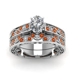 Load image into Gallery viewer, oval-cut-antique-filigree-wedding-ring-set-with-orange-sapphire-in-white-gold-FDENS3543OVGSAORANGLE5-NL-WG