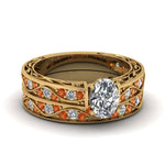Load image into Gallery viewer, oval-cut-antique-filigree-wedding-ring-set-with-orange-sapphire-in-yellow-gold-FDENS3543OVGSAOR-NL-YG