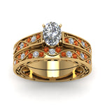 Load image into Gallery viewer, oval-cut-antique-filigree-wedding-ring-set-with-orange-sapphire-in-yellow-gold-FDENS3543OVGSAORANGLE5-NL-YG