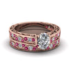 Load image into Gallery viewer, oval-cut-antique-filigree-wedding-ring-set-with-pink-sapphire-in-rose-gold-FDENS3543OVGSADRPI-NL-RG