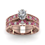 Load image into Gallery viewer, oval-cut-antique-filigree-wedding-ring-set-with-pink-sapphire-in-rose-gold-FDENS3543OVGSADRPIANGLE5-NL-RG