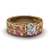Load image into Gallery viewer, oval-cut-antique-filigree-wedding-ring-set-with-pink-sapphire-in-yellow-gold-FDENS3543OVGSADRPI-NL-YG