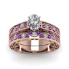 Load image into Gallery viewer, oval-cut-antique-filigree-wedding-ring-set-with-purple-amethyst-in-rose-gold-FDENS3543OVGVITOANGLE5-NL-RG